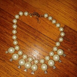 J Crew Gold-Tone Pearl Statement Necklace with Crystal Accents
